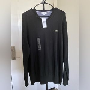 LACOSTE Lacoste embroidered fine ribbed V Neck sweater navy blue